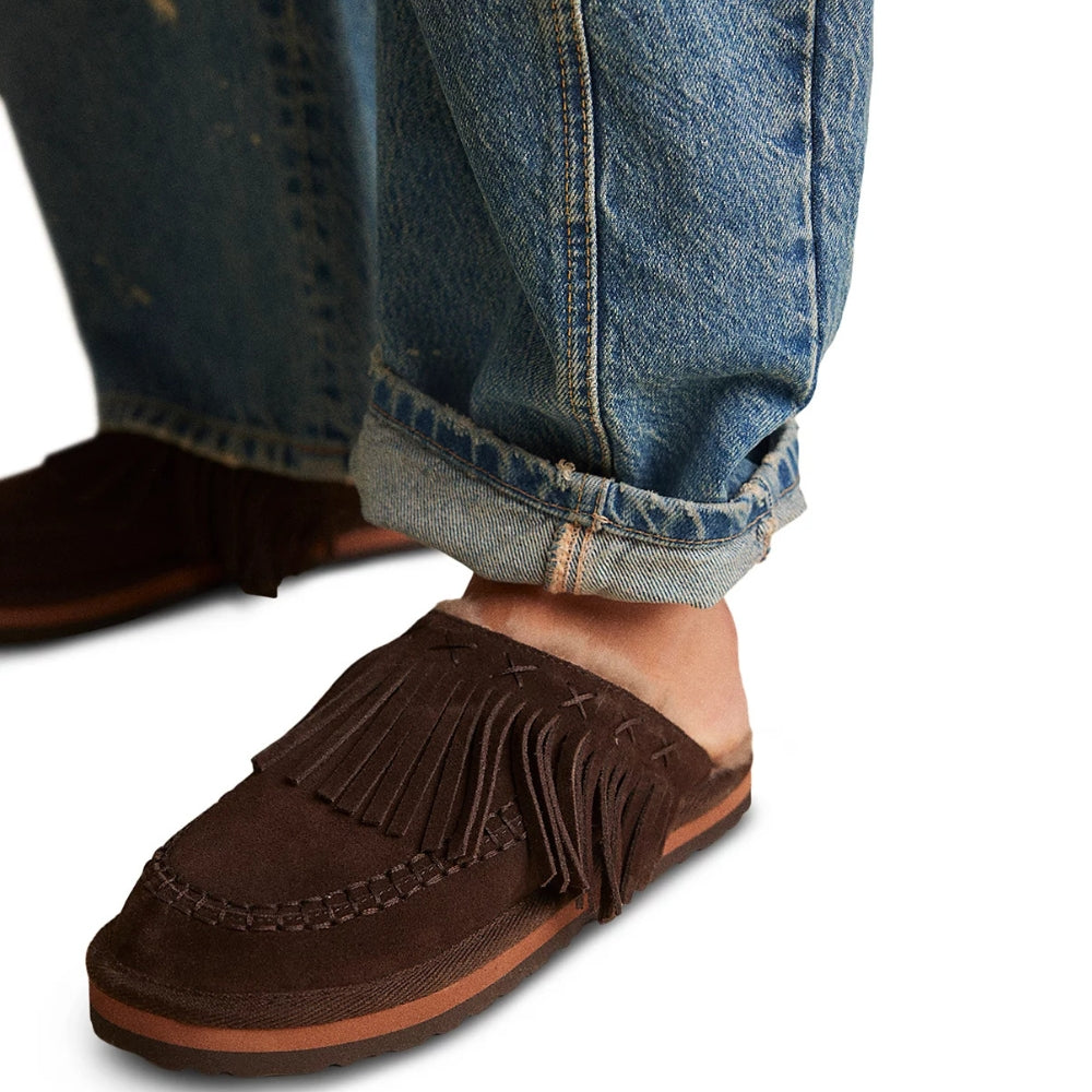 Free People Women's Fallon Fringe Mule, Chocolate Suede