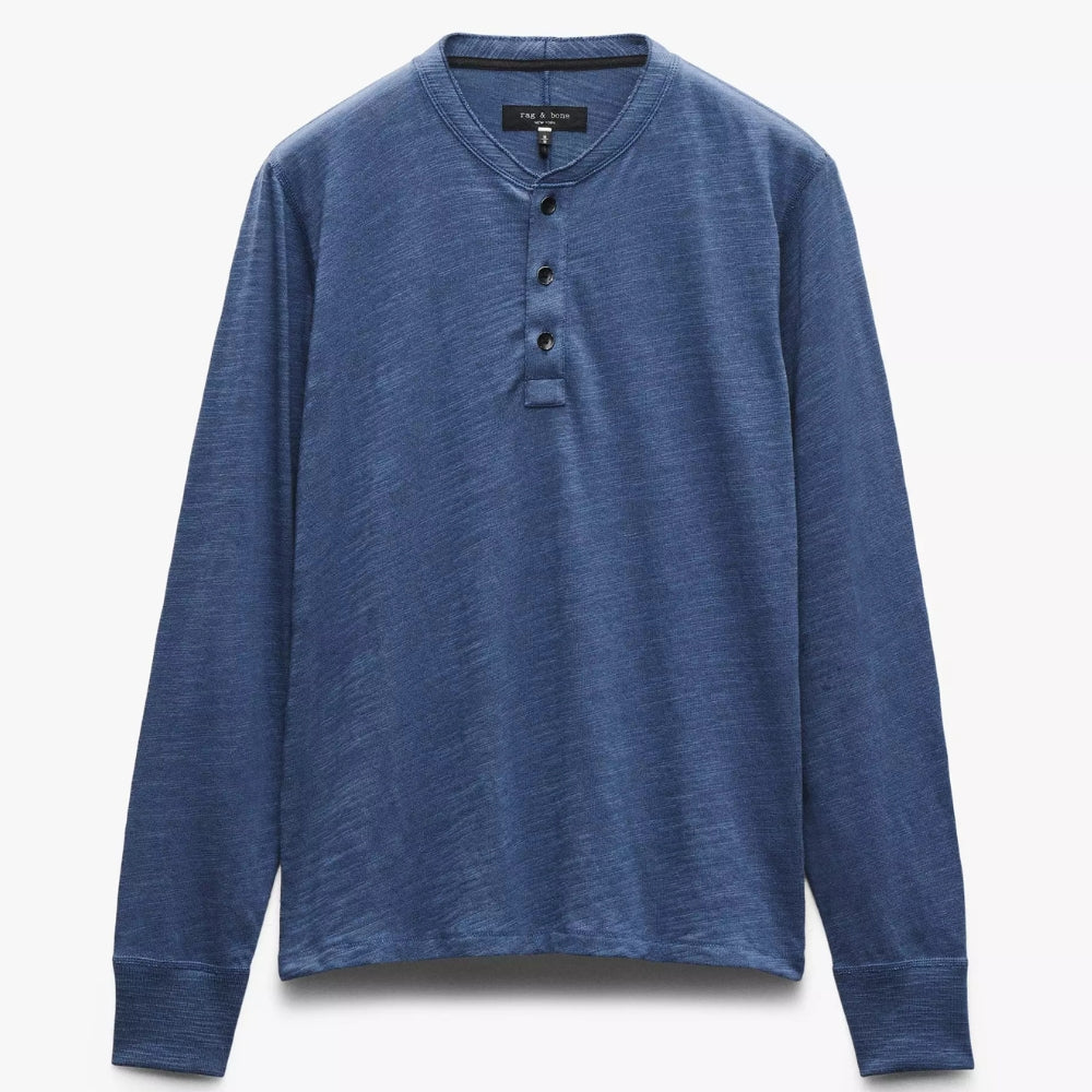 rag & bone Men's Classic Flame Henley, Worn Indigo