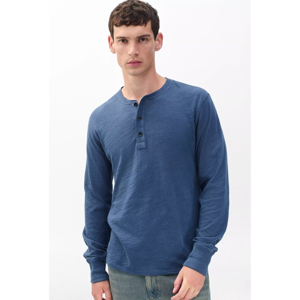 rag & bone Men's Classic Flame Henley, Worn Indigo