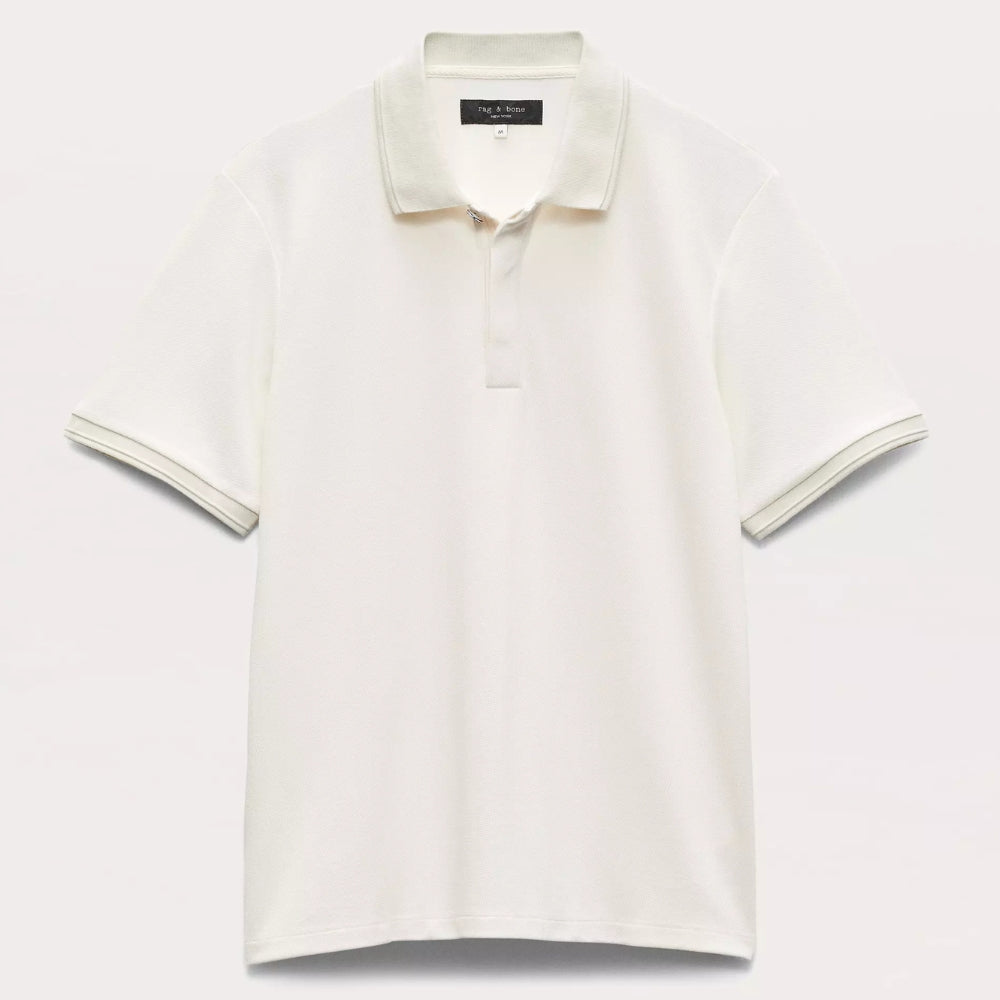 rag & bone Men's Tech Pique Short Sleeve Polo Shirt, Chalk