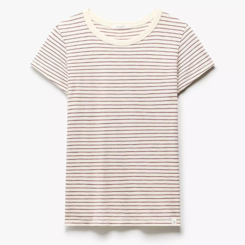 rag & bone Women's The Slub Stripe Tee, Burgundy Multi