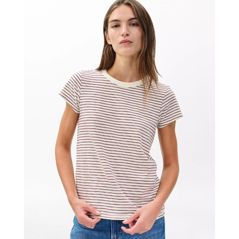 rag & bone Women's The Slub Stripe Tee, Burgundy Multi