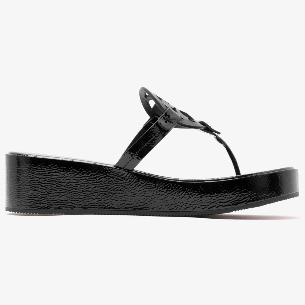 Tory Burch Women's Miller Wedge 25mm Sandal, Perfect Black Patent