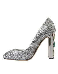 Dolce & Gabbana Silver Sequin Embellished Heels Pumps Women's Shoes