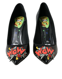 Dolce & Gabbana Black Leather WOW Patch Heels Pumps Women's Shoes