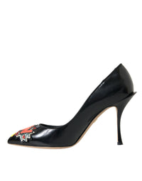 Dolce & Gabbana Black Leather WOW Patch Heels Pumps Women's Shoes