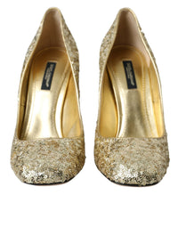 Dolce & Gabbana Gold Sequin Crystal Heels Pumps Women's Shoes