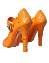 Dolce & Gabbana Orange CINDERELLA Floral Crystal Pumps Women's Shoes
