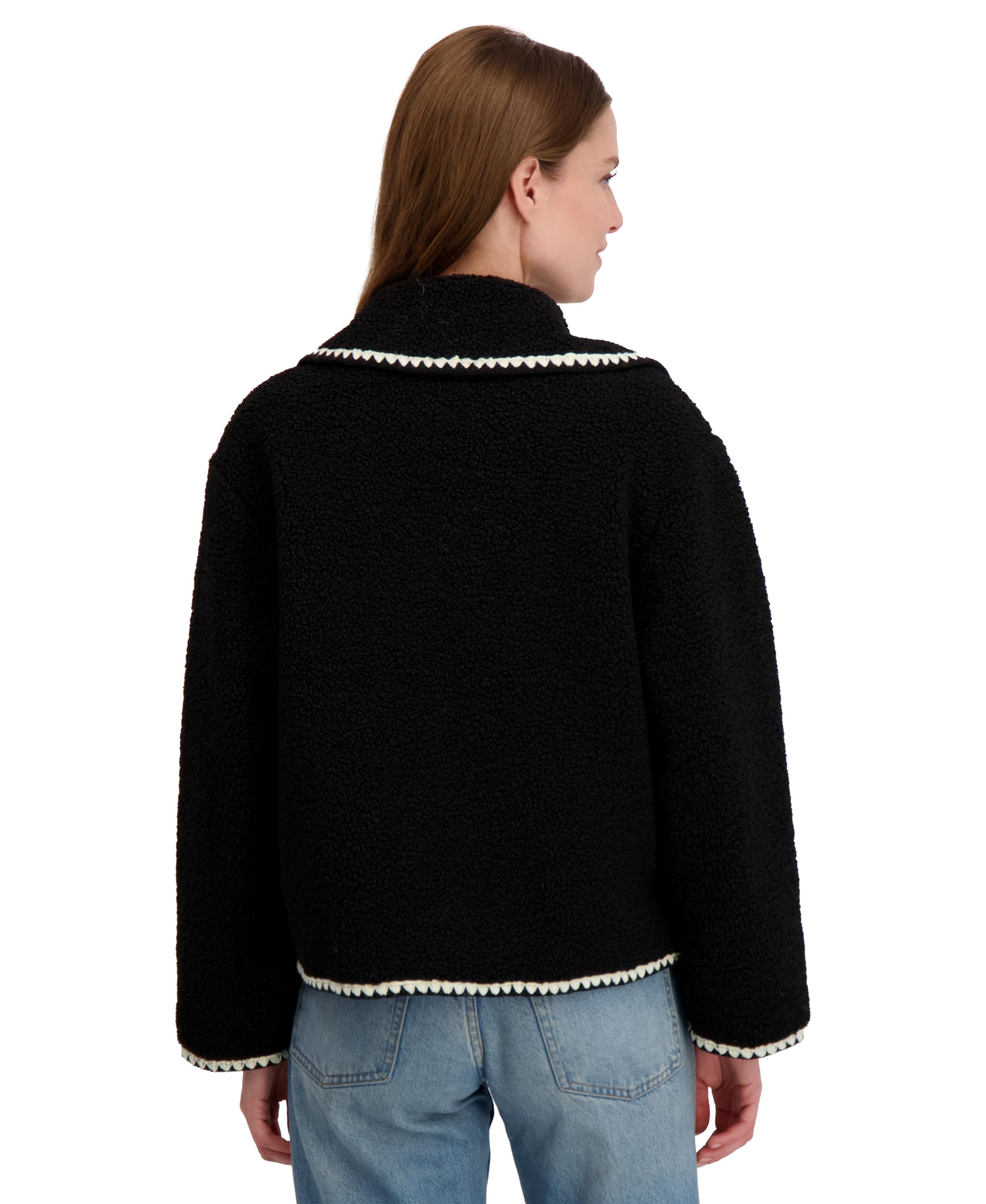 Laundry by Shelli Segal Women's Short Faux Sherpa Jacket with Hidden Snap Closure