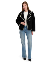 Laundry by Shelli Segal Women's Short Faux Sherpa Jacket with Hidden Snap Closure