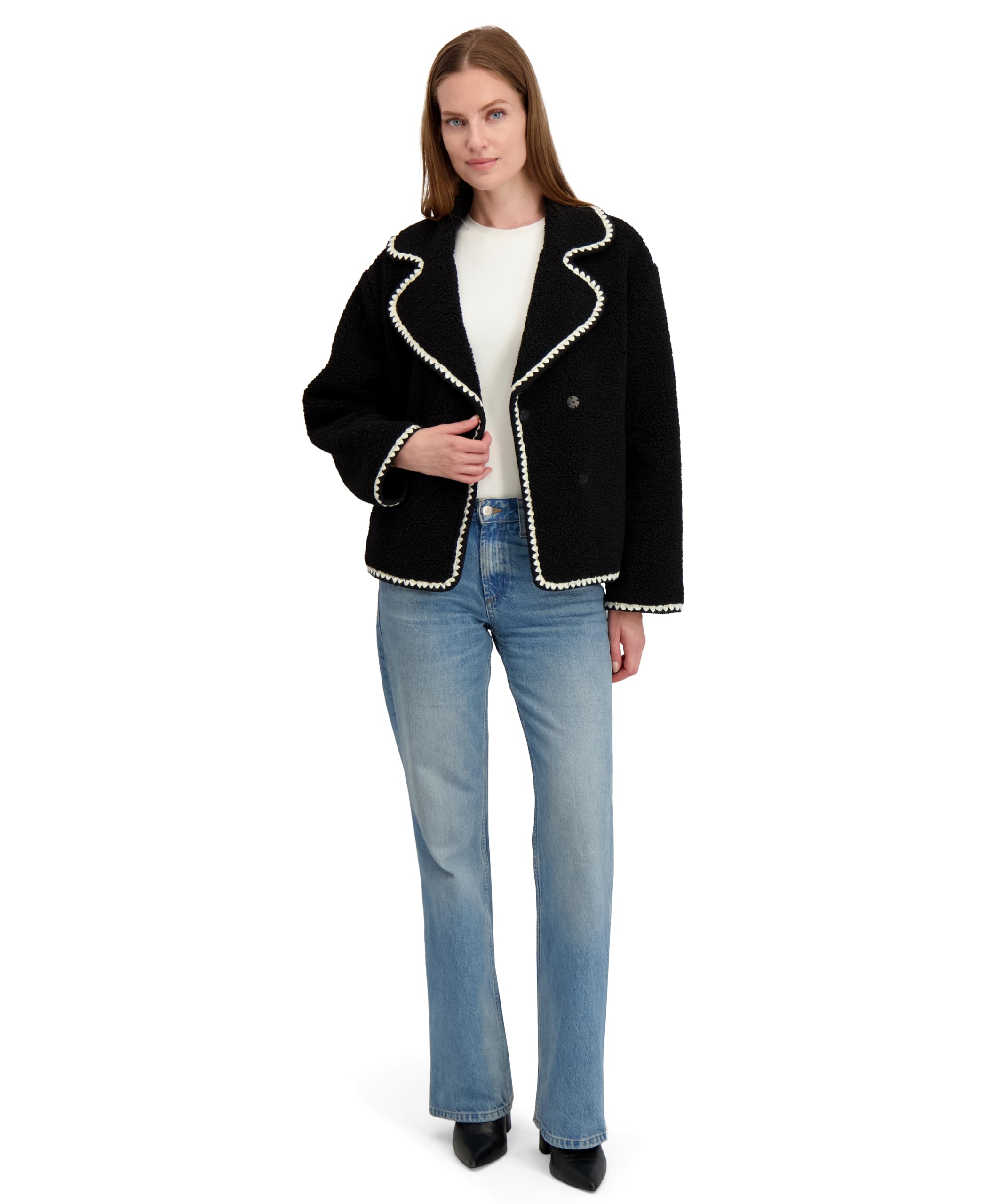 Laundry by Shelli Segal Women's Short Faux Sherpa Jacket with Hidden Snap Closure