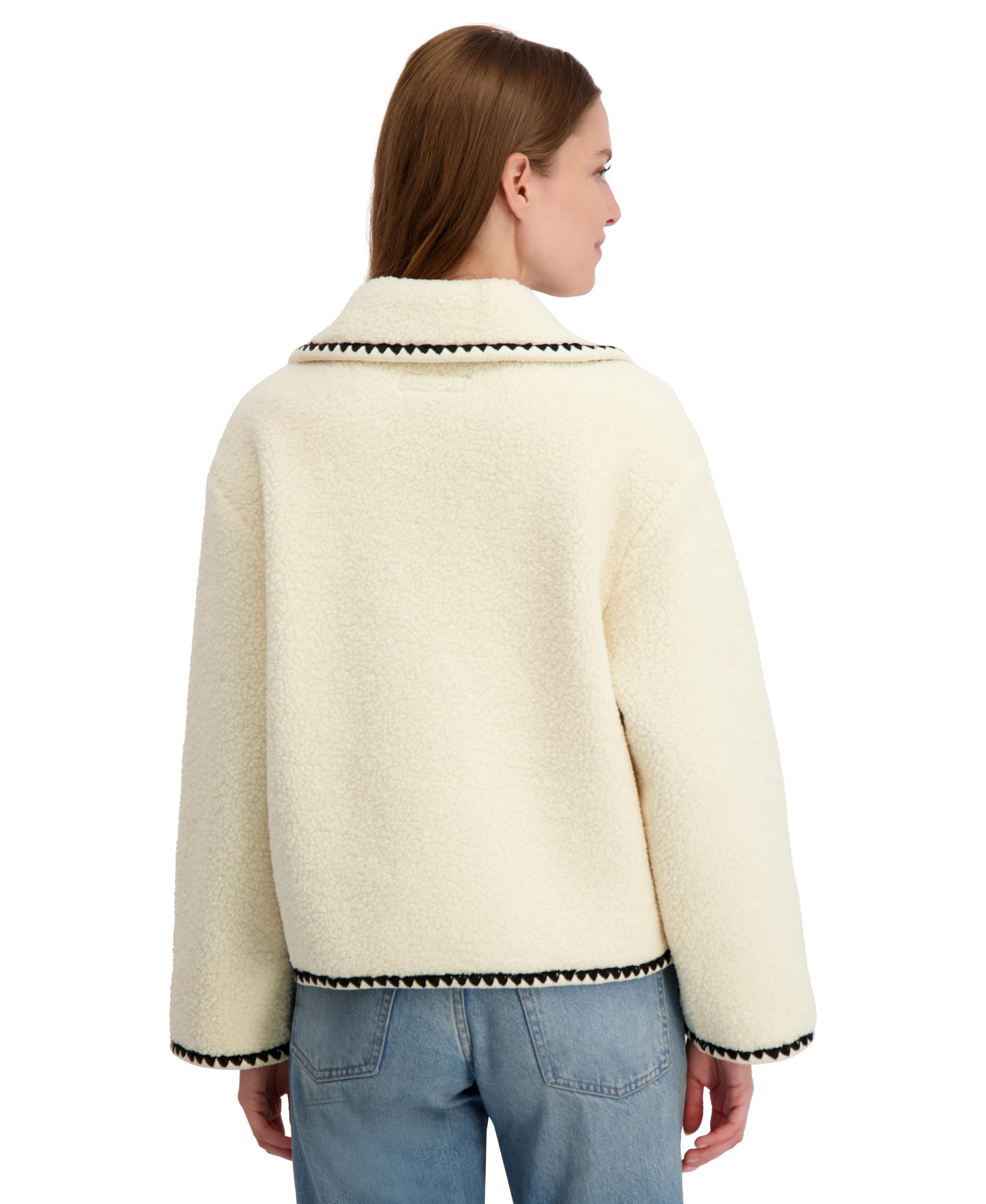 Laundry by Shelli Segal Women's Short Faux Sherpa Jacket with Hidden Snap Closure