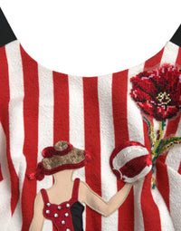 Dolce & Gabbana Red White Floral Sleeveless Sheath Midi Women's Dress
