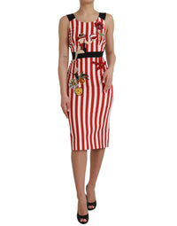 Dolce & Gabbana Red White Floral Sleeveless Sheath Midi Women's Dress