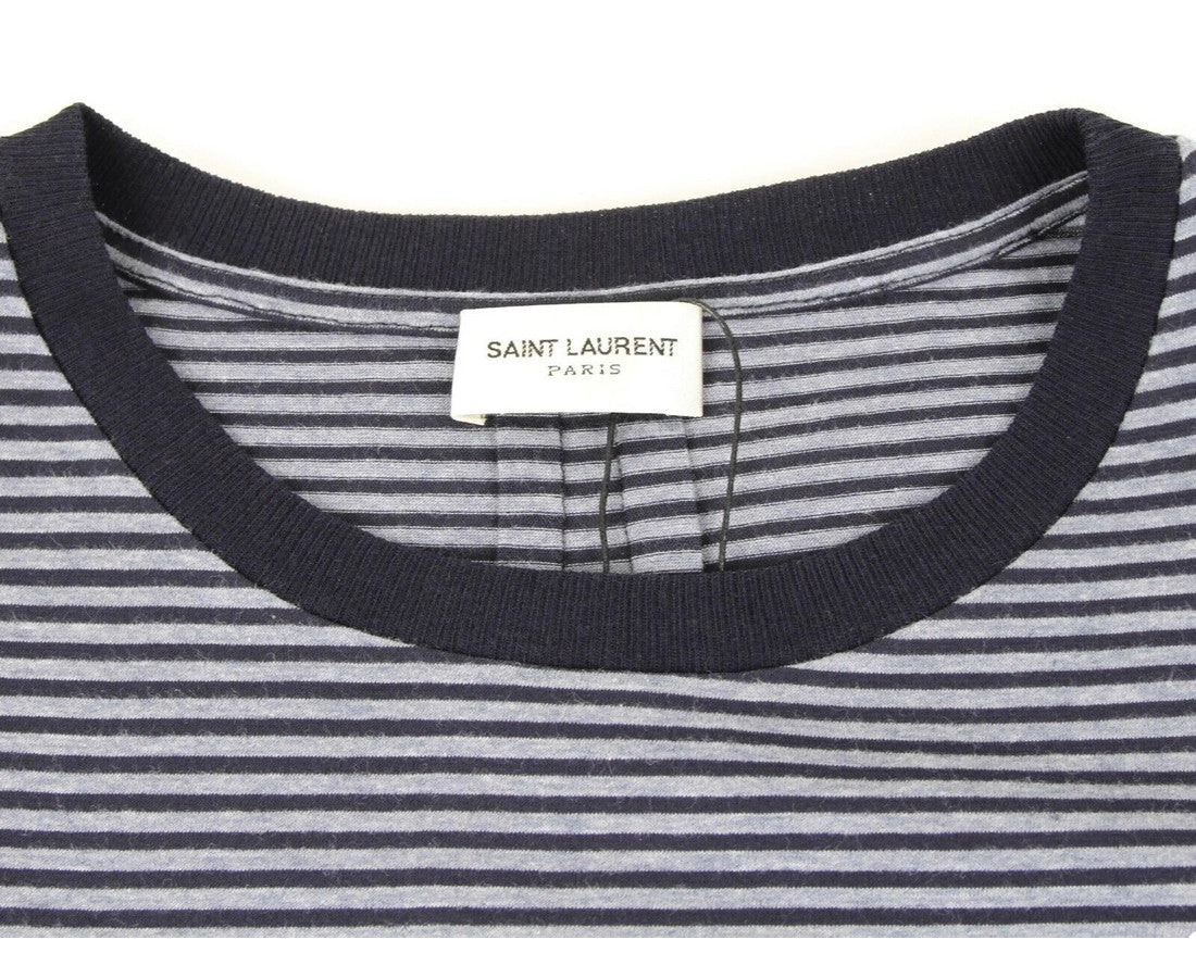 Saint Laurent Men's Blue Cotton Striped Crewneck T-shirt10