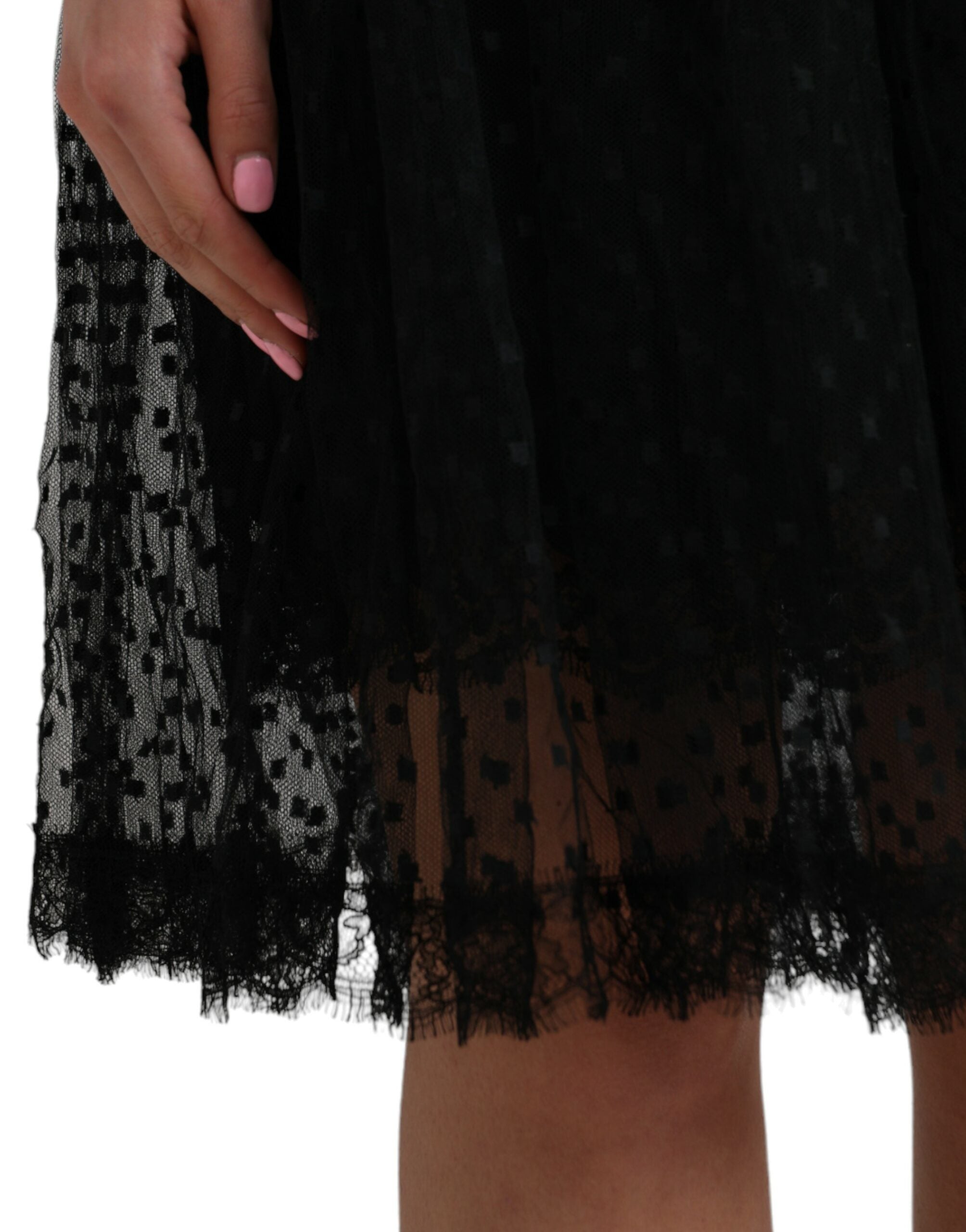 Dolce & Gabbana Black Nylon Lace Trim High Waist A-line Women's Skirt