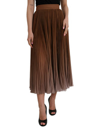 Dolce & Gabbana Brown Polyester Pleated High Waist Midi Women's Skirt