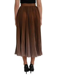 Dolce & Gabbana Brown Polyester Pleated High Waist Midi Women's Skirt