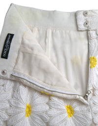 Dolce & Gabbana White Floral Pencil Straight Lace Women's Skirt
