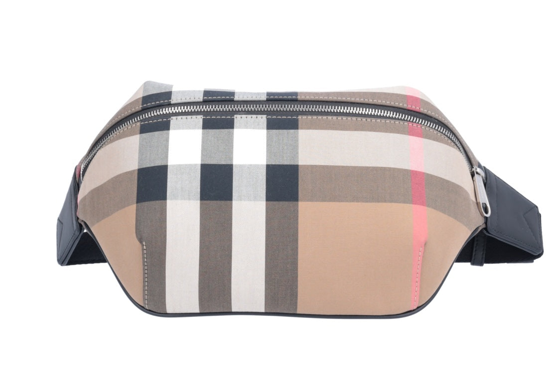 Burberry Men's Sonny Nylon & Leather Belt Bag, Taupe Brown IP Check