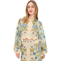 FARM Rio Women's Garden Scarf Blue Long Sleeve Blouse, Garden Scarf Blue
