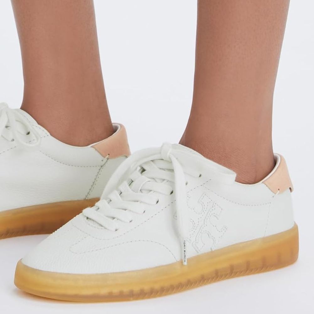 Tory Burch Women's Phoenix Tumbled Leather Sneaker, Purity/Brushed Almond