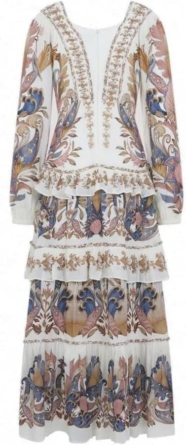 Farm Rio Women's Braid Details Long Dress, Sea Garden Off-White