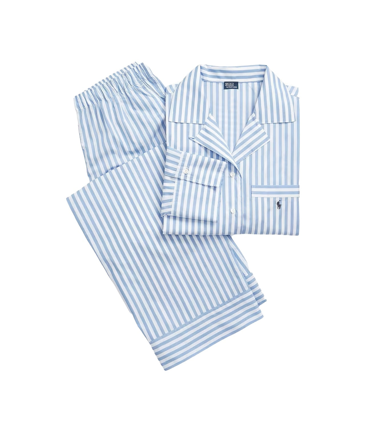 Polo Ralph Lauren Women's Long Sleeve Shirting Stripes Pajama Set, White Cloud Hydrangea