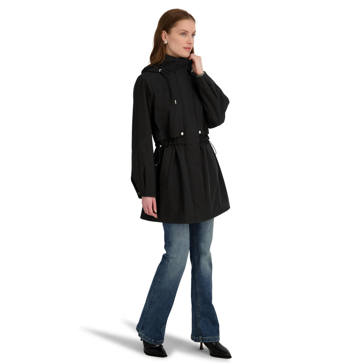TAHARI Women's Diana Softshell Anorak Water-Resistant Lightweight Jacket w/Detachable Hood