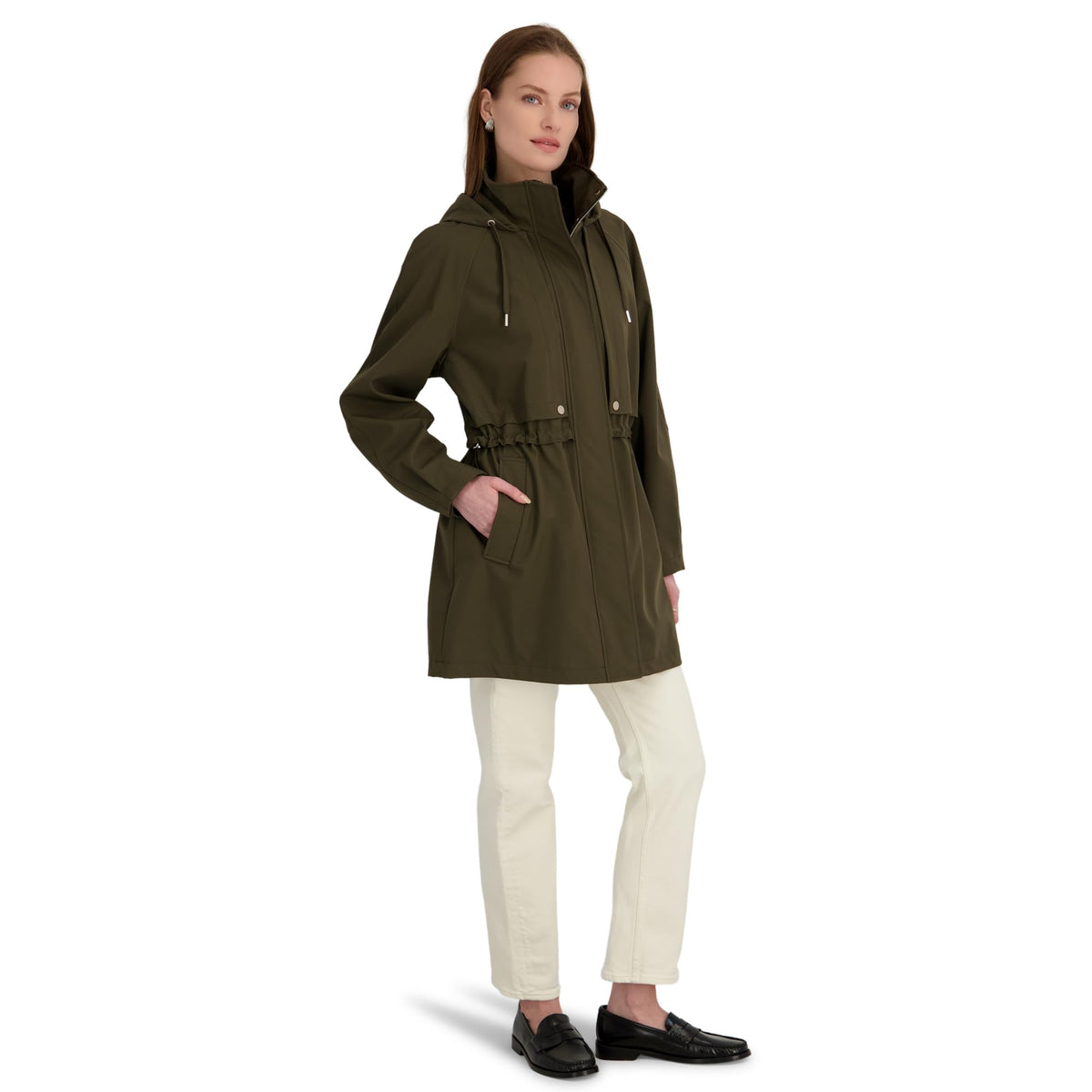 TAHARI Women's Diana Softshell Anorak Water-Resistant Lightweight Jacket w/Detachable Hood