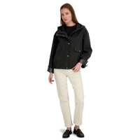 TAHARI Women's Leone Hooded Rain Bomber Water-Resistant Softshell Jacket w/Patch Pockets Black