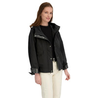 TAHARI Women's Leone Hooded Rain Bomber Water-Resistant Softshell Jacket w/Patch Pockets