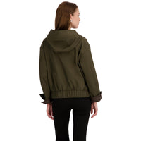 TAHARI Women's Leone Hooded Rain Bomber Water-Resistant Softshell Jacket w/Patch Pockets