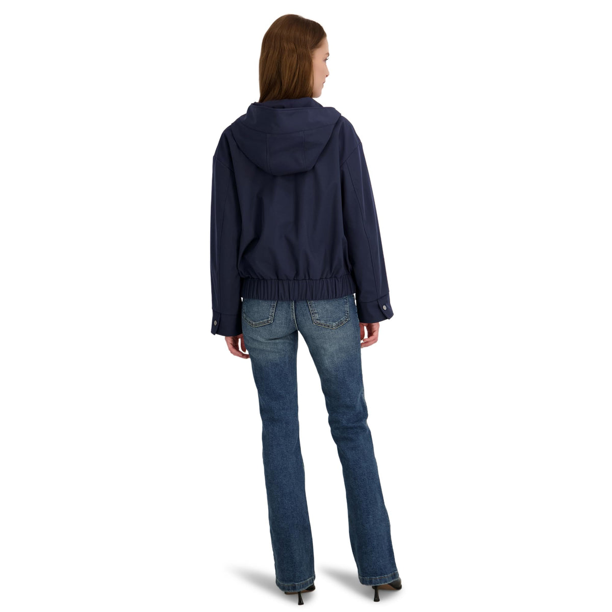 TAHARI Women's Leone Hooded Rain Bomber Water-Resistant Softshell Jacket w/Patch Pockets