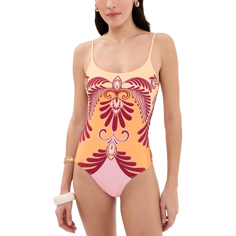 Farm Rio Women's Arabesc One-Piece Swimsuit, Soft Yellow