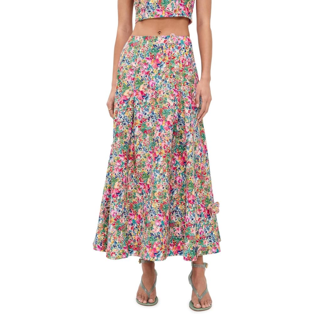 Farm Rio Women's Peasant Floral Butterfly Maxi Skirt, Peasant Floral Off-White