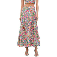 Farm Rio Women's Peasant Floral Butterfly Maxi Skirt, Peasant Floral Off-White