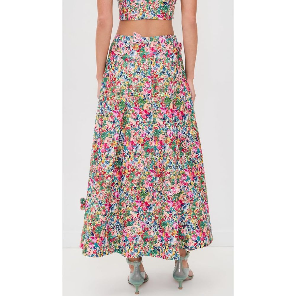 Farm Rio Women's Peasant Floral Butterfly Maxi Skirt, Peasant Floral Off-White