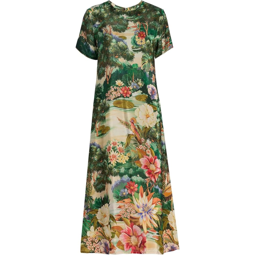 Farm Rio Women's Short Sleeve Maxi Dress, Oriental Garden Multicolor