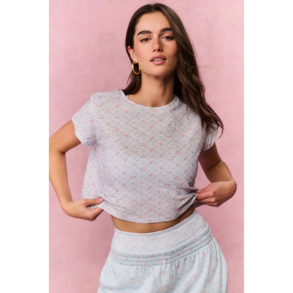 LoveShackFancy Women's Sweetheart Rubin Cropped Tee, Chapparal Blue