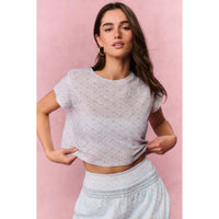 LoveShackFancy Women's Sweetheart Rubin Cropped Tee, Chapparal Blue