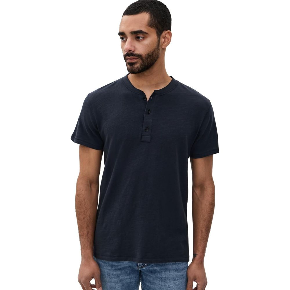 rag & bone Men's Classic Short Sleeve Henley, Deep Navy