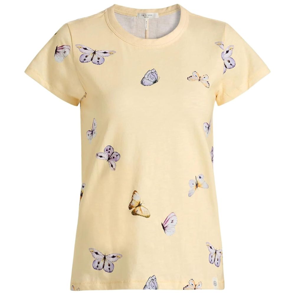 rag & bone Women's All Over Tammy Butterfly Tee, Butter Multi