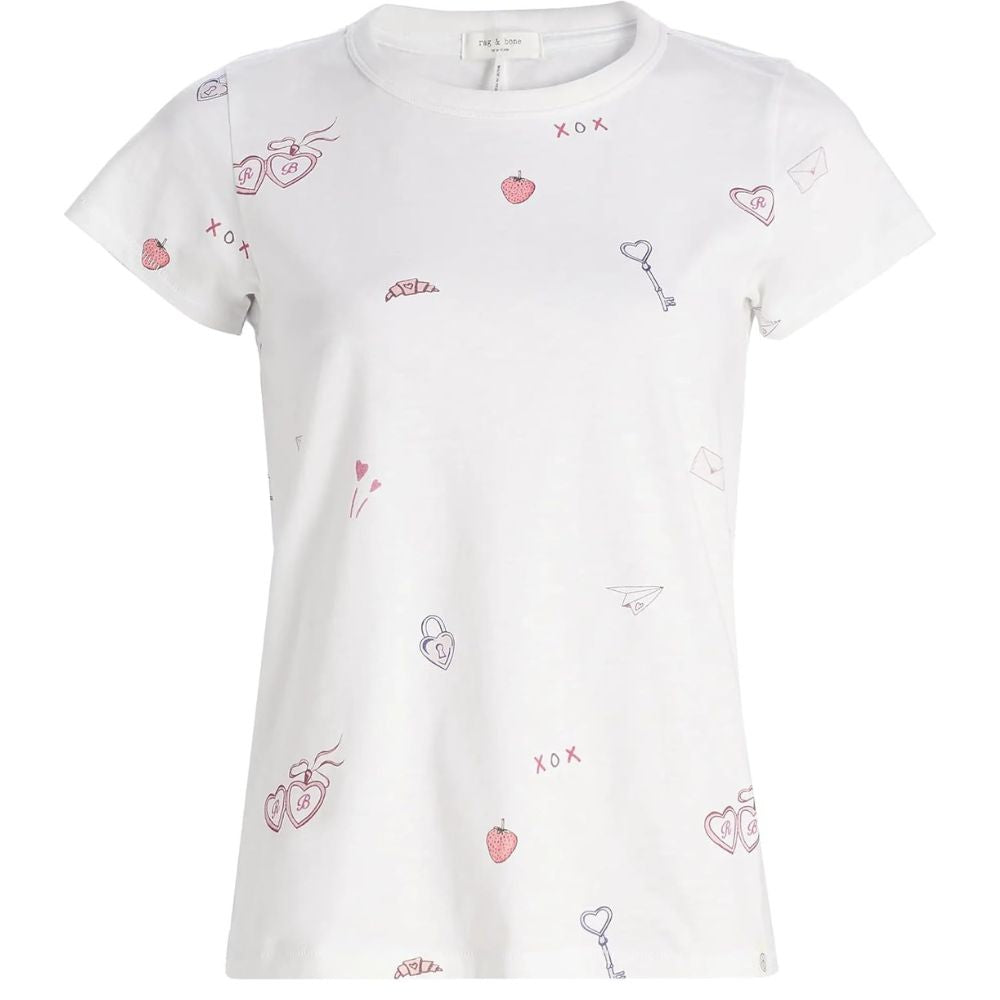 rag & bone Women's All Over Valentines Tee, White Multi