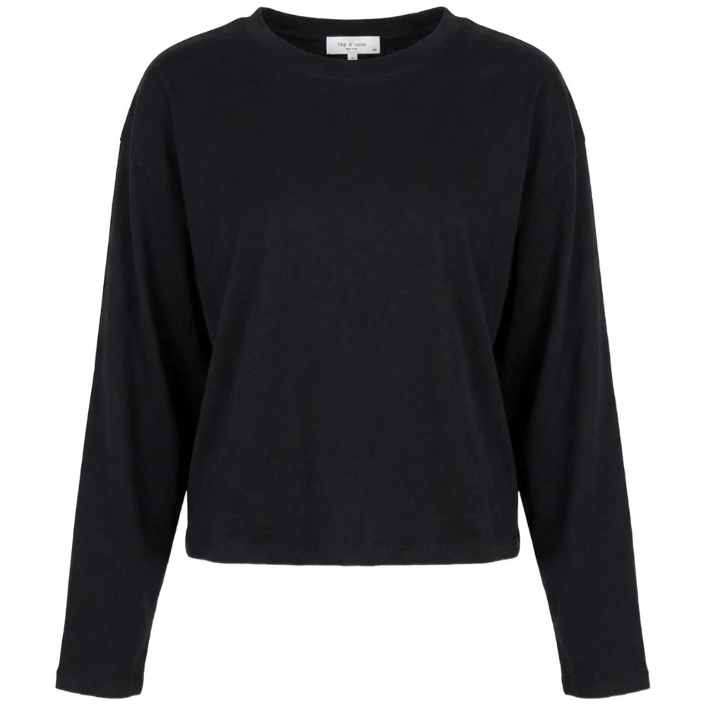 rag & bone Women's Kelly Boxy Long Sleeve Tee, Black