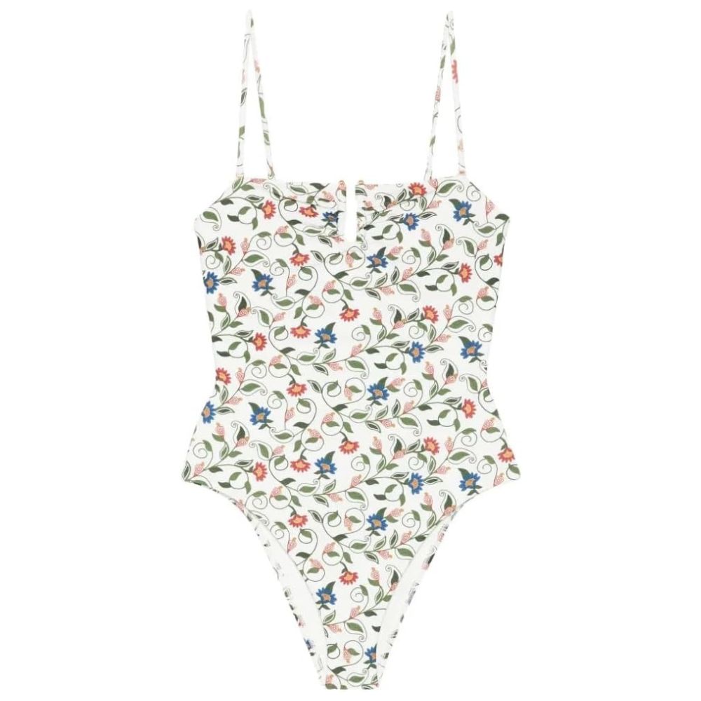 Farm Rio Women's Bandeau One-Piece Swimsuit, Stitched Garden Off-White