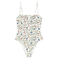 Farm Rio Women's Bandeau One-Piece Swimsuit, Stitched Garden Off-White
