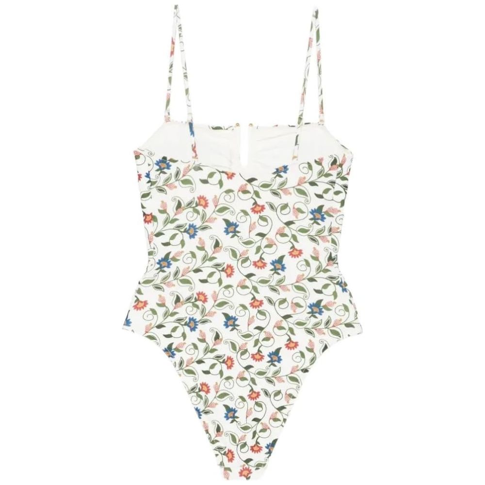 Farm Rio Women's Bandeau One-Piece Swimsuit, Stitched Garden Off-White