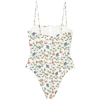 Farm Rio Women's Bandeau One-Piece Swimsuit, Stitched Garden Off-White