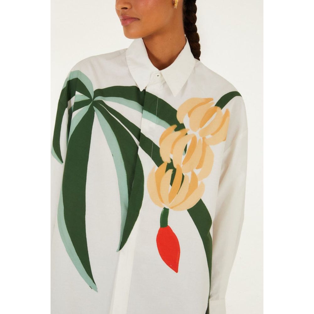 Farm Rio Women's Graphic Banana Tee Applique Shirt, White
